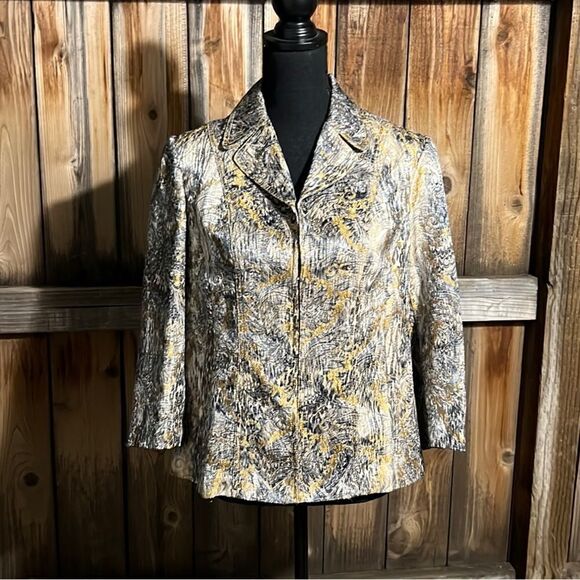 Chico’s blazer 3/4 sleeves tailored gray cream gold 1/Small FIRM on PRICE - Picture 1 of 6